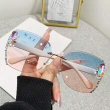 1pc Women's Oversized Glasses With Full Frame, Fashion Rhinestone Decoration And Gradient With Multicolor Design Decorative Glasses Shades Beach Accessories - Color Matching Framework - View 19