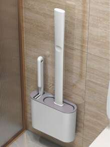 Wall Hanging Toilet Cleaning WC Brush Holder Long Handled Silicone Water Proof Quick Drying Soft Bristles Bathroom Accessories Bathroom Decor Fall Decor - Light Grey - View 1