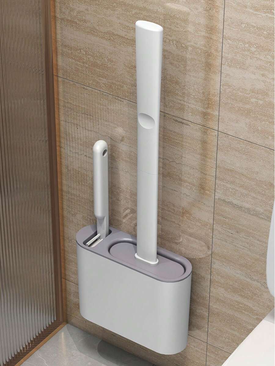 Wall Hanging Toilet Cleaning WC Brush Holder Long Handled Silicone Water Proof Quick Drying Soft Bristles Bathroom Accessories Bathroom Decor Fall Decor - Light Grey - View 1