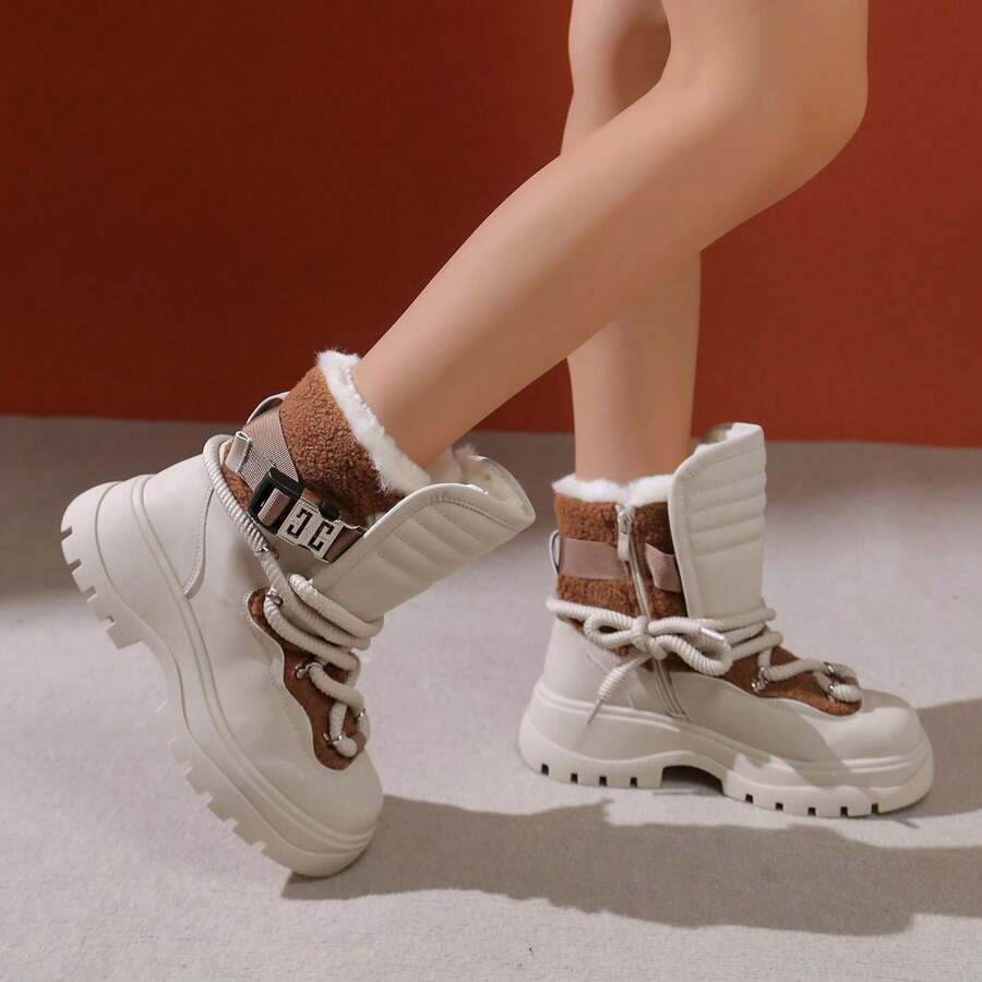 Women's Thick Sole Snow Boots Winter Thermal Lined - Camel - View 1