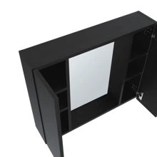 Gabinete de medicina de doble puerta de 19" H, un estante externo, decoración del hogar y el baño en negro, organizador de maquillaje de verano, de vuelta a la escuela - 1 - Ver 4