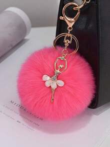 1pc Royal Princess Style Faux Raccoon Fur Pom Pom Bag Charm, Cross-Border Popular Fur Ball Keychain Accessory - Multicolor - View 14
