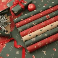 Bộ 7 tờ giấy gói quà Giáng sinh chủ đề hỗn hợp chất lượng cao - Họa tiết bông tuyết và tuần lộc, thích hợp cho ngày lễ, tiệc sinh nhật, giấy thủ công DIY - Nhiều màu - Xem 8