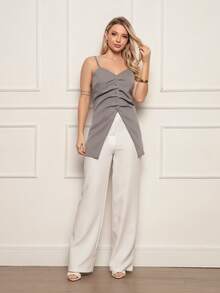 Stylish Long Tailored Strap Tank Top - Xám - Xem 4