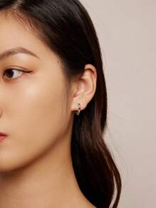 WOSTU 1 Pair 925 Sterling Silver Earrings With Black Zirconia And Agate, Iris Flower Retro Style Clip-On Earrings, Suitable For Women, Party Jewelry Gift - Silver - View 4