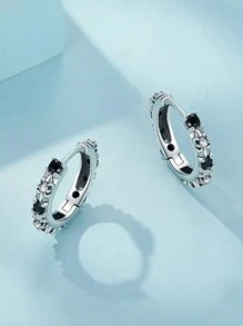 WOSTU 1 Pair 925 Sterling Silver Earrings With Black Zirconia And Agate, Iris Flower Retro Style Clip-On Earrings, Suitable For Women, Party Jewelry Gift - Silver - View 8