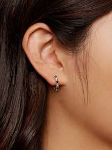 WOSTU 1 Pair 925 Sterling Silver Earrings With Black Zirconia And Agate, Iris Flower Retro Style Clip-On Earrings, Suitable For Women, Party Jewelry Gift - Silver - View 2