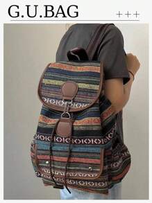 1 PcRetro, Sức chứa lớn, Dây rút, Ba lô đi học Túi xách nữ Túi xách nữ Ba lô cho nam Túi xách, Paisley khối màu, Nhẹ, có trang trí bằng kim loại, Dành cho mùa thu đông, Dành cho nữ văn phòng, Cô gái sang trọng Cô gái tuổi teen, Dành cho sinh viên đại học Đại học, Dành cho hoạt động ngoài trời Du lịch - Màu vàng - Xem 1