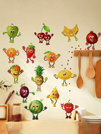 1 件可爱卡通水果厨房/冰箱背景装饰墙贴，批发自粘墙贴房间装饰墙壁装饰墙贴贴纸厨房装饰