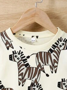 Bộ đồ thường ngày dệt kim họa tiết ngựa vằn hoạt hình cho bé trai 2 món - Màu Mù tạt vàng - Xem 3