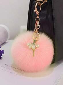 1pc Royal Princess Style Faux Raccoon Fur Pom Pom Bag Charm, Cross-Border Popular Fur Ball Keychain Accessory - Multicolor - View 4