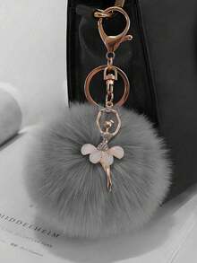 1pc Royal Princess Style Faux Raccoon Fur Pom Pom Bag Charm, Cross-Border Popular Fur Ball Keychain Accessory - Multicolor - View 7
