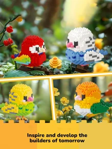 1897 Pcs Creative DIY Cartoon Bird Parrot Sparrow Animal 3D Puzzle Assemble Model, Educational Building Blocks, Home Decor, Birthday/Christmas Gift - Multicolor - View 10