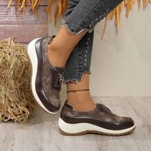 女士时尚舒适前拉链装饰一脚蹬防滑轻便休闲户外运动厚底坡跟鞋 - 棕色 - 查看 7