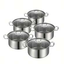 Stainless Steel Cookware Set 10-Piece - Thickened Induction Compatible Pots With Dual Handles And Lids - Multipurpose Cooking Pots For Home And Restaurant Use - Suitable For Soup - 金色 - 查看 3