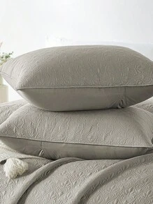 Solid Color Thin Quilt Set Of 3 Pieces, Ultrasonic Embossed Pattern, Tight Texture, Soft, Comfortable And Warm Bedding Set, (1 Quilt + 2 Pillowcases) Suitable For Your Bedroom And Guest Room Decoration. - Màu Xám nhạt - Xem 5