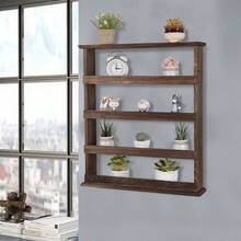 Vintage Wooden 4-Tier Spice Rack Wall Hanging Shelf Kitchen Storage Jars Stand - 1 - View 6