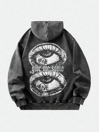 Shwiy Street Life 男士水洗仿旧眼睛字母印花长袖休闲连帽衫