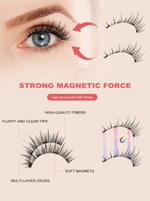 3 Pairs Magnetic False Eyelashes Kit With Mirror & Applicator Reusable Glue-Free Eyelashes Natural Manga Eyelashes Cat Eye Fluffy Faux Mink Eye Lashes With Tweezers Makeup Tool For Beauty, Travel, Daily Work,Halloween,Cosplay - 黑色 - 查看 8