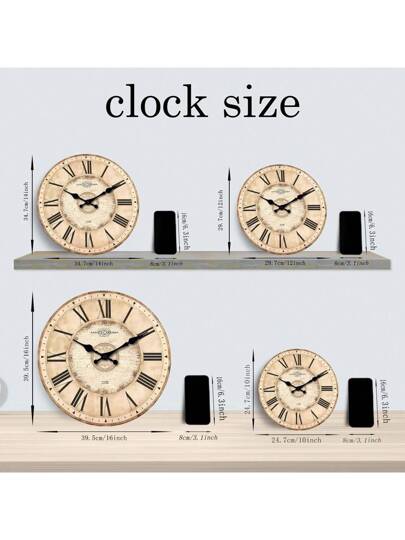 Retro Roman Numeral Wooden ative Wand Clock, Silent Non Ticking Living Room, Office, Cafe, Ho warming 10/12/14/16 Inch (No Battery Included) Birthday Graduation Room Klok Bedroom Dormitory Back To School Home view 3