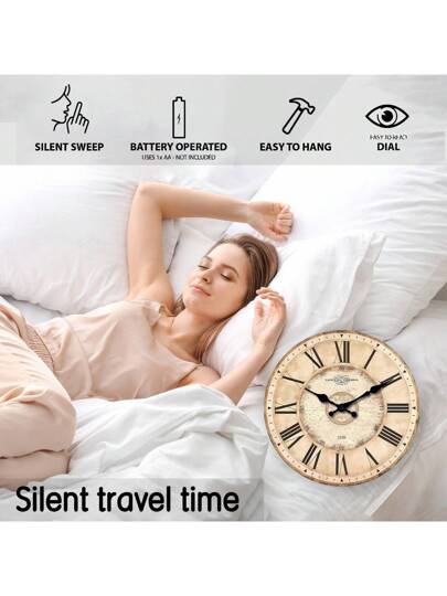 Retro Roman Numeral Wooden ative Wand Clock, Silent Non Ticking Living Room, Office, Cafe, Ho warming 10/12/14/16 Inch (No Battery Included) Birthday Graduation Room Klok Bedroom Dormitory Back To School Home view 8