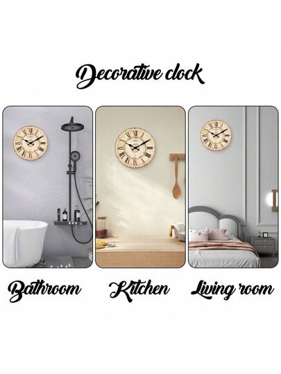 Retro Roman Numeral Wooden ative Wand Clock, Silent Non Ticking Living Room, Office, Cafe, Ho warming 10/12/14/16 Inch (No Battery Included) Birthday Graduation Room Klok Bedroom Dormitory Back To School Home view 6