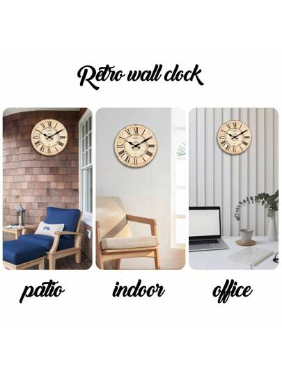 Retro Roman Numeral Wooden ative Wand Clock, Silent Non Ticking Living Room, Office, Cafe, Ho warming 10/12/14/16 Inch (No Battery Included) Birthday Graduation Room Klok Bedroom Dormitory Back To School Home view 7