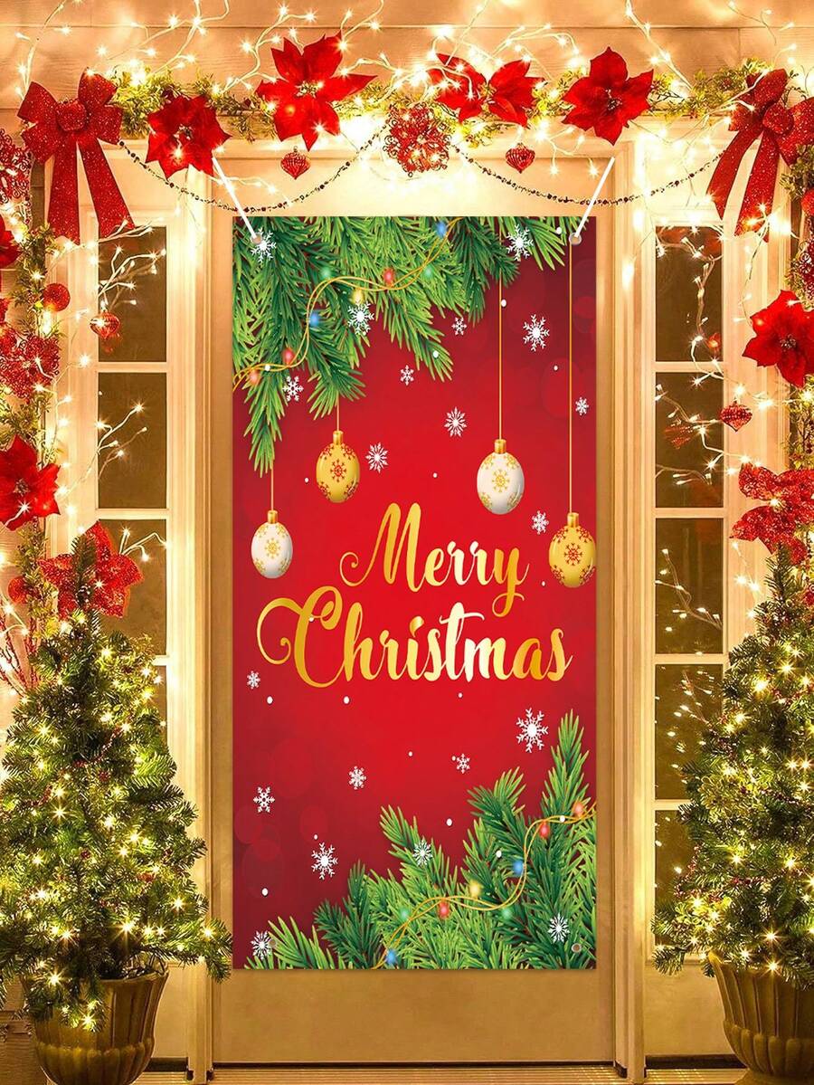 1 cái 59*122cm Biểu ngữ cửa Polyester họa tiết quả bóng cây thông Noel, Biểu ngữ treo chào mừng, Trang trí Giáng sinh vui vẻ cho gia đình, Vải phông nền trang trí biểu ngữ cửa Giáng sinh, Trang trí nền tường tiệc Giáng sinh mùa đông Biểu ngữ treo cờ, Quà tặng Giáng sinh Chúc mừng năm mới 2025 - Giáng sinh vui vẻ - Xem 1