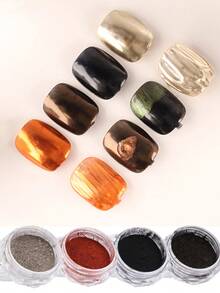 冬季秋季镀铬指甲粉 1 盒古铜色香槟色黑色镀铬颜料指甲闪光镜面金属效果 DIY 摩擦粉指甲艺术装饰 - 彩色 - 查看 2