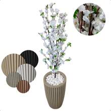 Little Lie Flower White Cherry Tree Artificial Flowers With Vase Column Decoration - 米色 - 查看 1