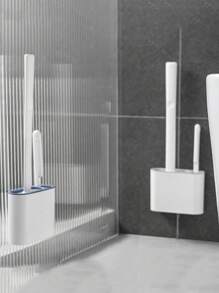 Wall Hanging Toilet Cleaning WC Brush Holder Long Handled Silicone Water Proof Quick Drying Soft Bristles Bathroom Accessories Bathroom Decor Fall Decor - Light Grey - View 5