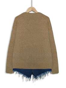 Korean Style Colorblock Cat Print Loose Casual Knit Pullover Sweater - Brown - View 5