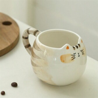 380ml Ceramic Mug, Cute Tiger-Stripe Cat Shaped Hand-Painted Ceramic Cup, Coffee Milk Cup, Home&Office Drinkware Back To School