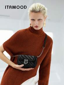 ITAMOOD 百搭简约翻盖锁链小方包，绗缝时尚女士单肩斜挎包，款式：9471 - 黑色 - 查看 3