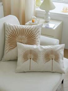 LCUHPCL 1入組葉子刺繡靠墊套無填充物現代亞麻裝飾抱枕套家用 - 綠色 - 查看 4