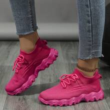少女新款户外运动鞋舒适透气休闲运动鞋春秋纯色跑步鞋时尚款 - 玫紅色 - 查看 15