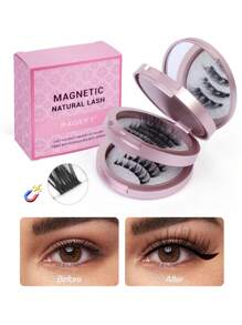 3 Pairs Magnetic False Eyelashes Kit With Mirror & Applicator Reusable Glue-Free Eyelashes Natural Manga Eyelashes Cat Eye Fluffy Faux Mink Eye Lashes With Tweezers Makeup Tool For Beauty, Travel, Daily Work,Halloween,Cosplay 7-14mm - 黑色 - 查看 9