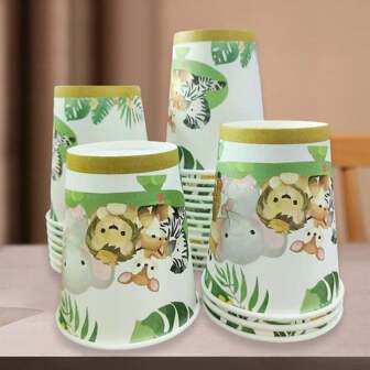 24/48/96 件动物主题加厚一次性纸杯，适用于饮料、茶、咖啡、冷饮和派对桌面装饰，适用于圣诞节、感恩节、新年庆祝活动、蛋糕杯、零食杯（用于水、果汁、糖果）