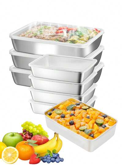 1 件/4 件不锈钢食品储存容器套装，不锈钢方盘，不锈钢方形食品储存容器，不锈钢储物盒，食品保鲜盒，冰箱储物盒，便当盒，野餐盒，保鲜容器