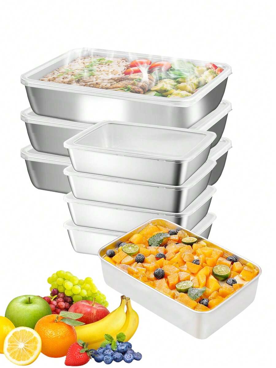 1 件/4 件不锈钢食品储存容器套装,不锈钢方盘,不锈钢方形食品储存容器,不锈钢储物盒,食品保鲜盒,冰箱储物盒,便当盒,野餐盒,保鲜容器 - 彩色 - 查看 1