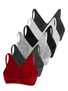 6pcs Women Multi-Color Comfortable Simple Wireless Soft Cup Ribbed Bra Set - Multicolor - View 9