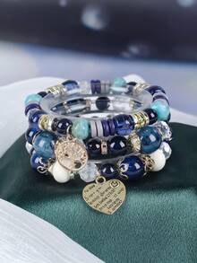 3 件装波西米亚风格多串心形和字母串饰手链，适合女士，时尚，适合情人节、约会、情侣礼物 - 愛心 - 查看 10