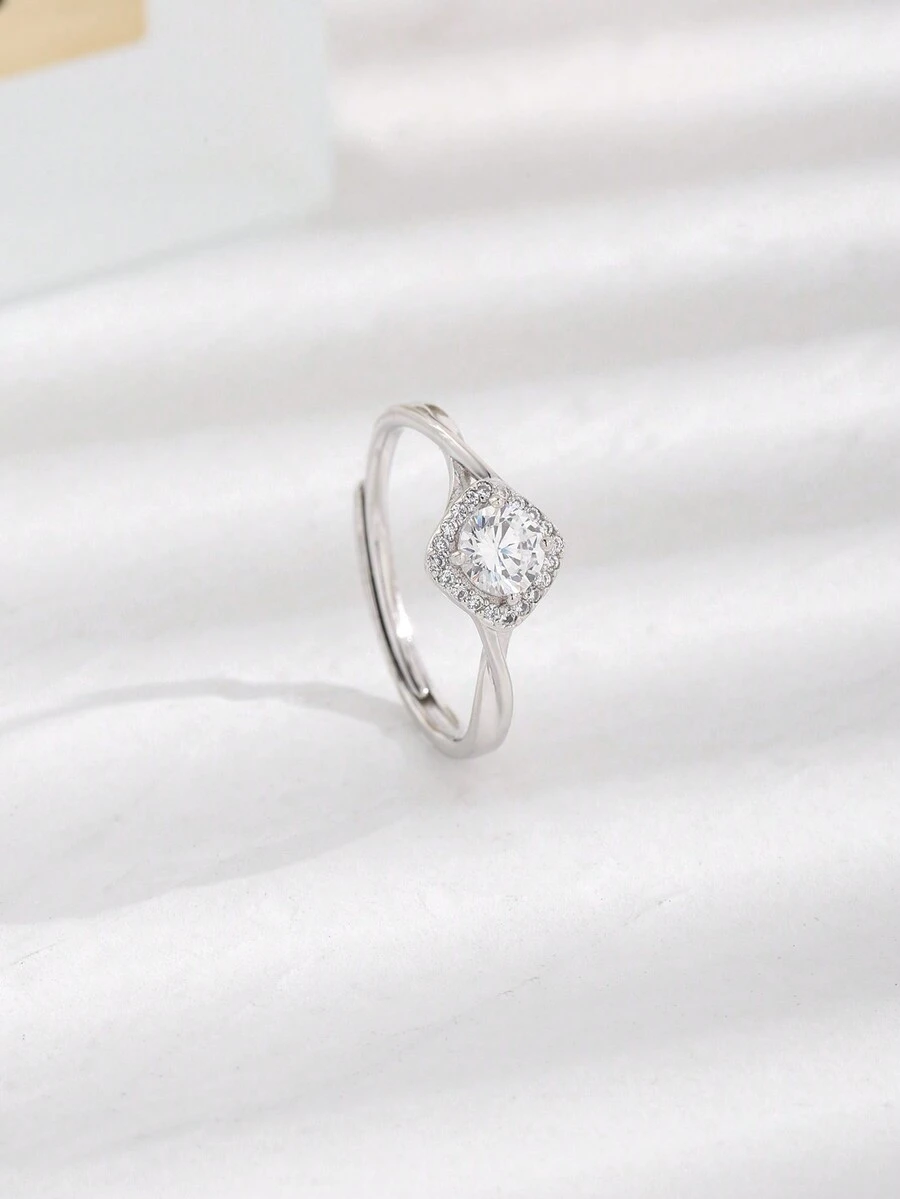 1 chiếc nhẫn hở bằng bạc Sterling 925 Cubic Zirconia độc đáo thời trang thanh lịch, thích hợp cho phụ nữ đeo hàng ngày - Bạc - Xem 1