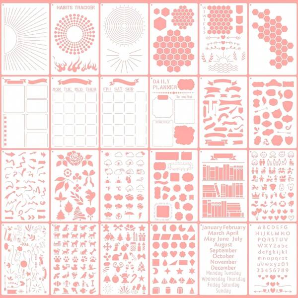 24 piezas Plantillas para planificador, plantillas de plástico reutilizables para diarios de puntos, cuadernos, diarios y planificación de productividad - Crea fácilmente diseños personalizados, suministros para scrapbooking - 8,2x5,5 pulgadas Vuelta al colegio