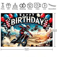 1 ST Cool Motorfiets Verjaardagsthema Feestdecoratie Achtergrondbanner, (210*150/150*100/100*75CM) Off-road raceballon Fotografie Achtergronddecoratie, Geschikt voor Verjaardagsfeestachtergrond, Doopfeestdecoratie Binnen- en Buitendecoratiebenodigdheden