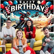 1 ST Cool Motorfiets Verjaardagsthema Feestdecoratie Achtergrondbanner, (210*150/150*100/100*75CM) Off-road raceballon Fotografie Achtergronddecoratie, Geschikt voor Verjaardagsfeestachtergrond, Doopfeestdecoratie Binnen- en Buitendecoratiebenodigdheden