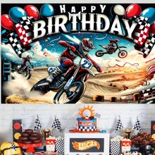 1 ST Cool Motorfiets Verjaardagsthema Feestdecoratie Achtergrondbanner, (210*150/150*100/100*75CM) Off-road raceballon Fotografie Achtergronddecoratie, Geschikt voor Verjaardagsfeestachtergrond, Doopfeestdecoratie Binnen- en Buitendecoratiebenodigdheden