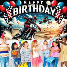 1 ST Cool Motorfiets Verjaardagsthema Feestdecoratie Achtergrondbanner, (210*150/150*100/100*75CM) Off-road raceballon Fotografie Achtergronddecoratie, Geschikt voor Verjaardagsfeestachtergrond, Doopfeestdecoratie Binnen- en Buitendecoratiebenodigdheden