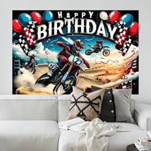 1 ST Cool Motorfiets Verjaardagsthema Feestdecoratie Achtergrondbanner, (210*150/150*100/100*75CM) Off-road raceballon Fotografie Achtergronddecoratie, Geschikt voor Verjaardagsfeestachtergrond, Doopfeestdecoratie Binnen- en Buitendecoratiebenodigdheden