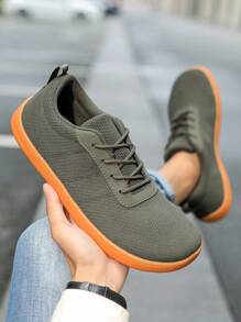 Men's Minimalist Wide Toe Box Slip-On Casual Sneakers - Wide Width, Non-Slip, Breathable Knit - Army Green - View 3
